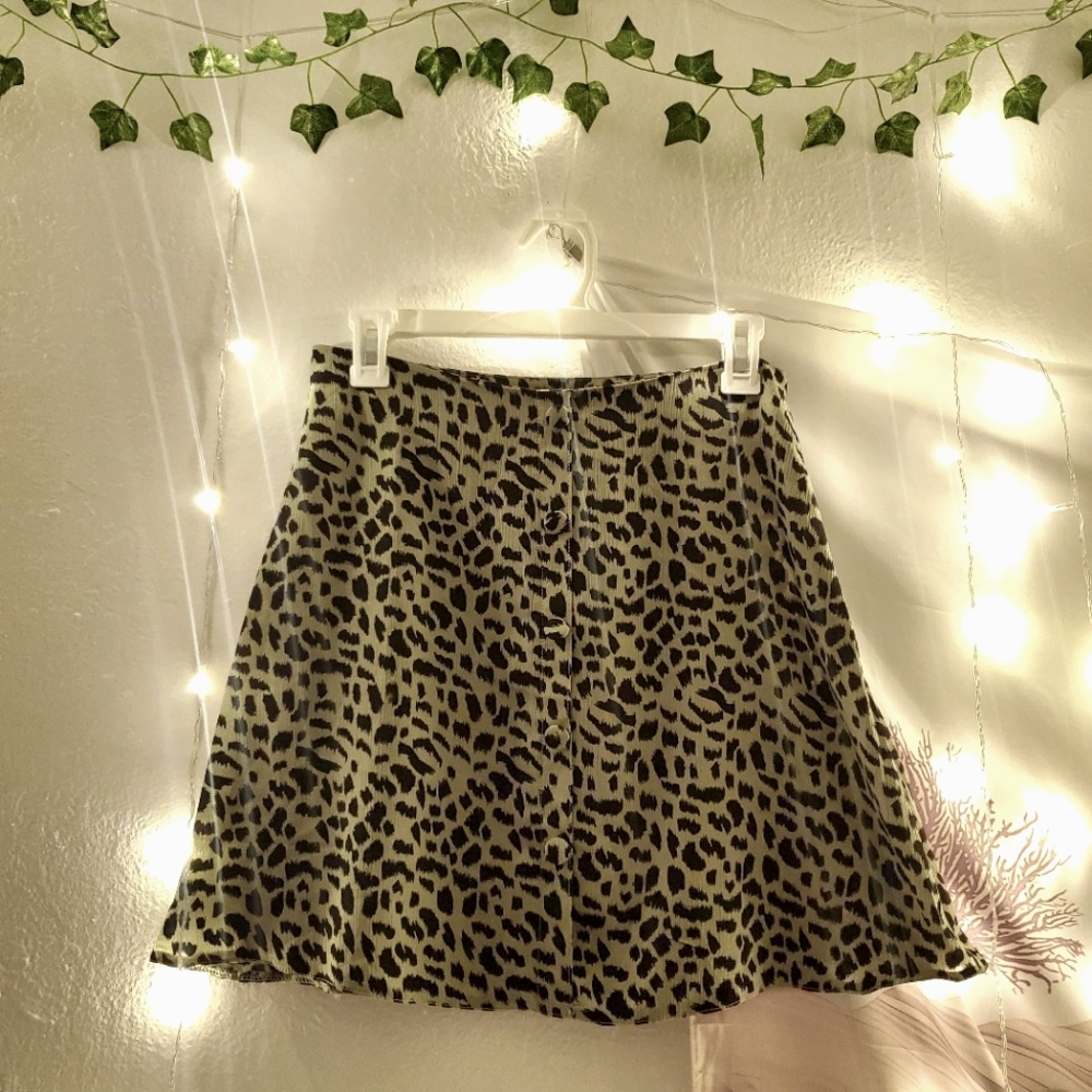 Nasty Gal Green Leopard Print Mini Skirt